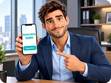 Человек показывает смартфон с онлайн-займом